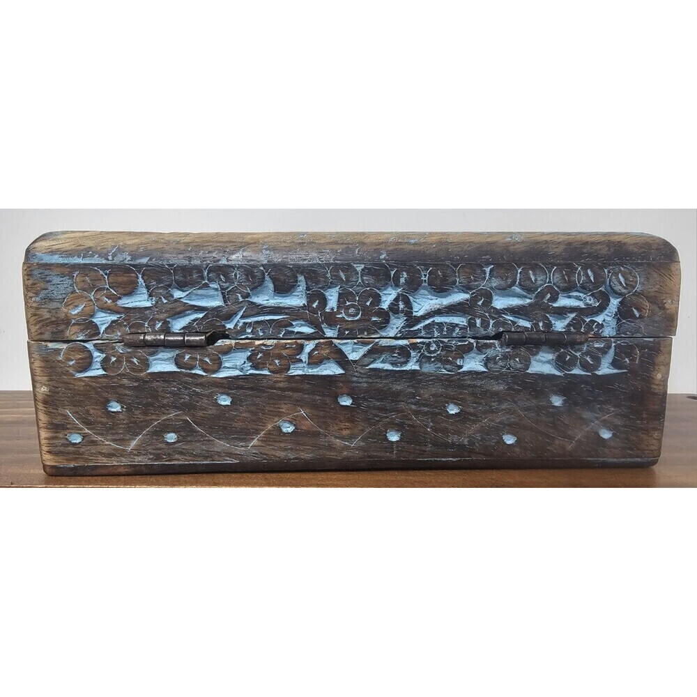 Vrinda Hand Carved Tree Of Life Wooden Jewelry Trinket Box Velvet Lined 8”x5” - Picture 4 of 15